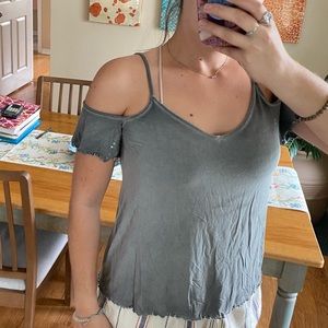 Soft gray off the shoulder tank/tee